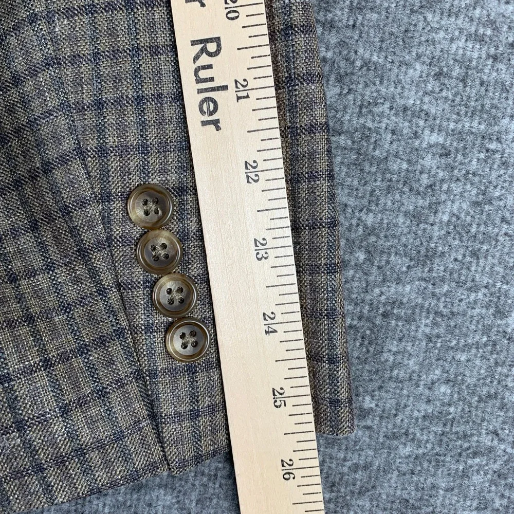 Jos A Bank Blazer Jacket Men 44L Brown Check Linen Silk Wool Sport Coat Chelsea